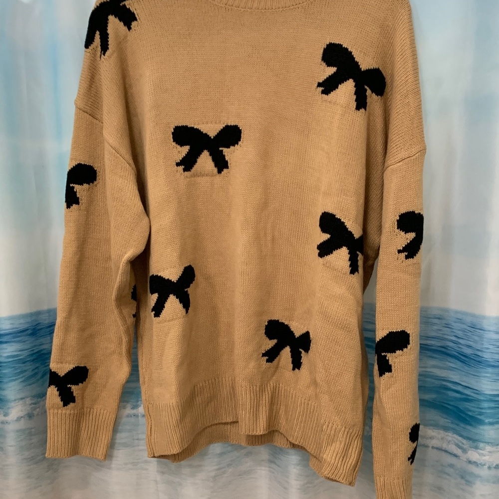Amazon Tan Sweater with Black Bow Details